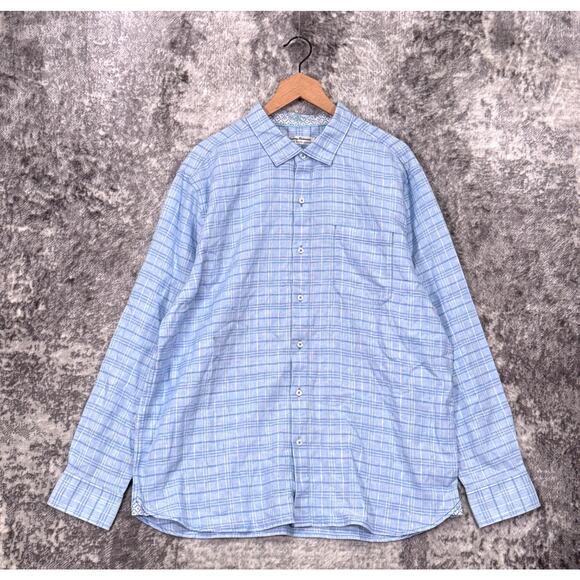 New Tommy Bahama Shirt XL Mens Barbados Breeze Stretch Linen Blue Check - Picture 1 of 8
